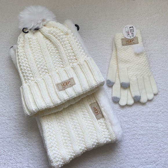 white hat scarf and glove set